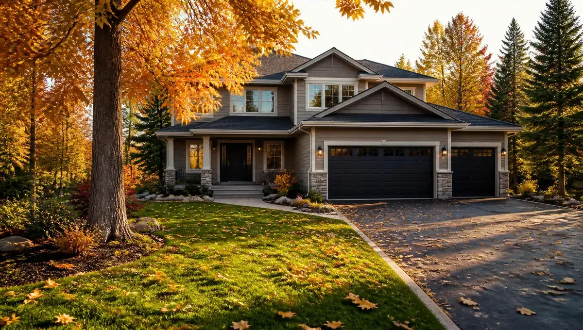 North Bay home with autumn leaves cleared from the lawn and driveway